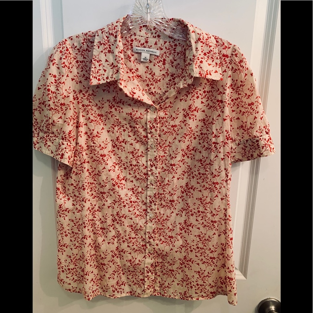 Banana Republic cream & red blouse size medium
